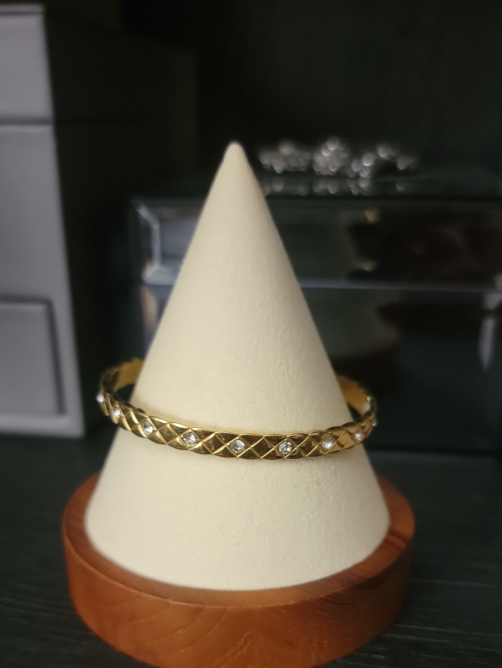 Gold Crystal-Accented Bangle Bracelet